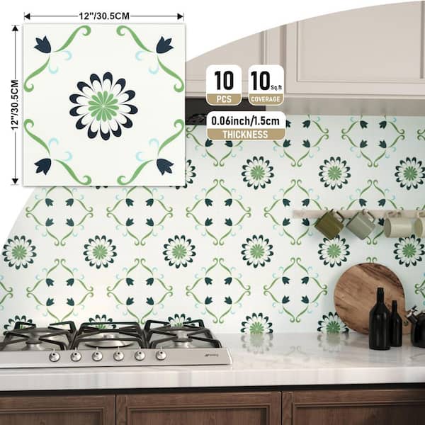 Multi-Colored 12 in. x 12 in. Vinyl Peel and Stick Backsplash, Self-Adhesive Wall Tile for Kitchen (10 sq. ft. /10-Pack)