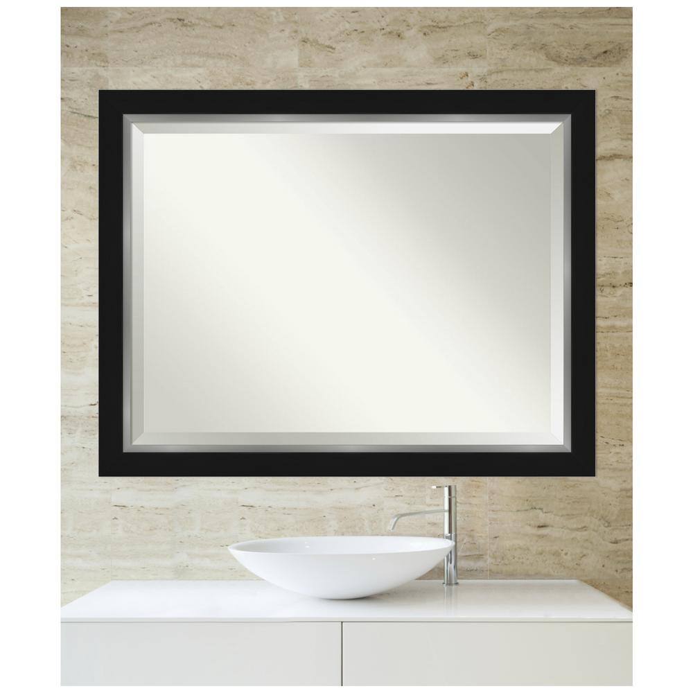 Eva 45" x 35" Black and Silver Beveled Wall Mirror
