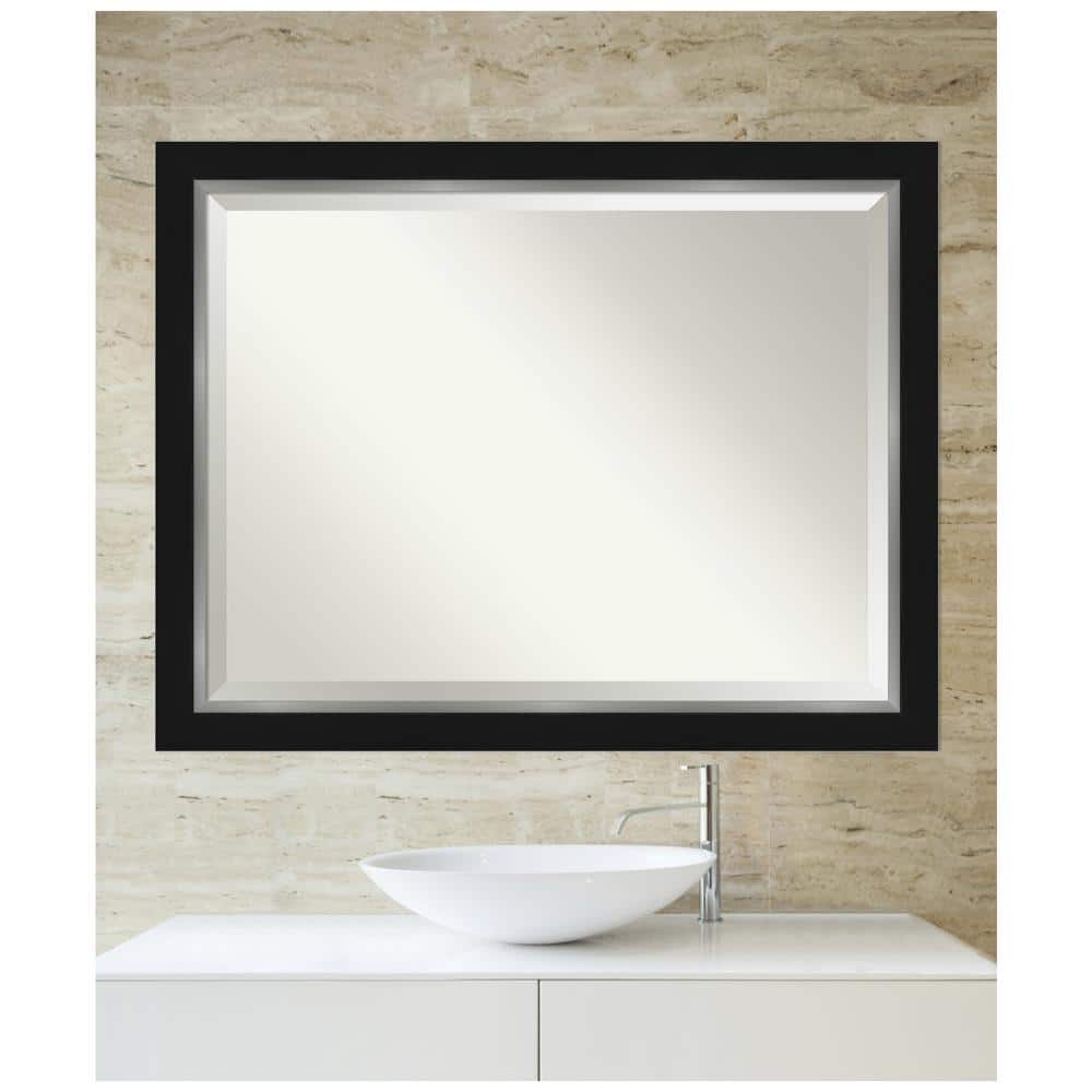 Eva 45" x 35" Black and Silver Beveled Wall Mirror