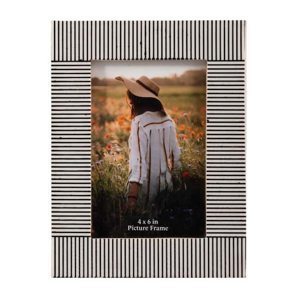 4 in. x 6 in. Black Resin and Wood Etched Lines Photo Frame with Glass Panel