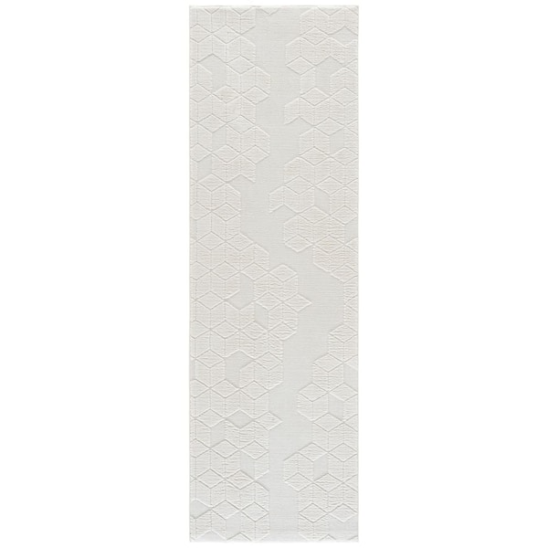 Versailles 3 ft. x 8 ft. Ivory Geometric Washable Runner Rug
