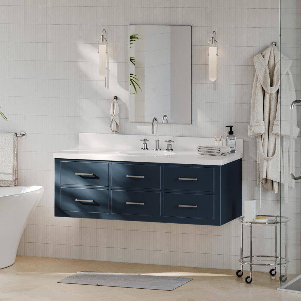 Midnight Blue 54'' Single Wall-Mount Vanity with Gold Handles