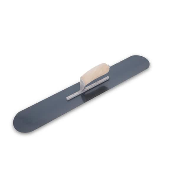 22 in. x 4 in. Fully Rounded Exposed Rivet Blue Steel Trowel - Wood Handle