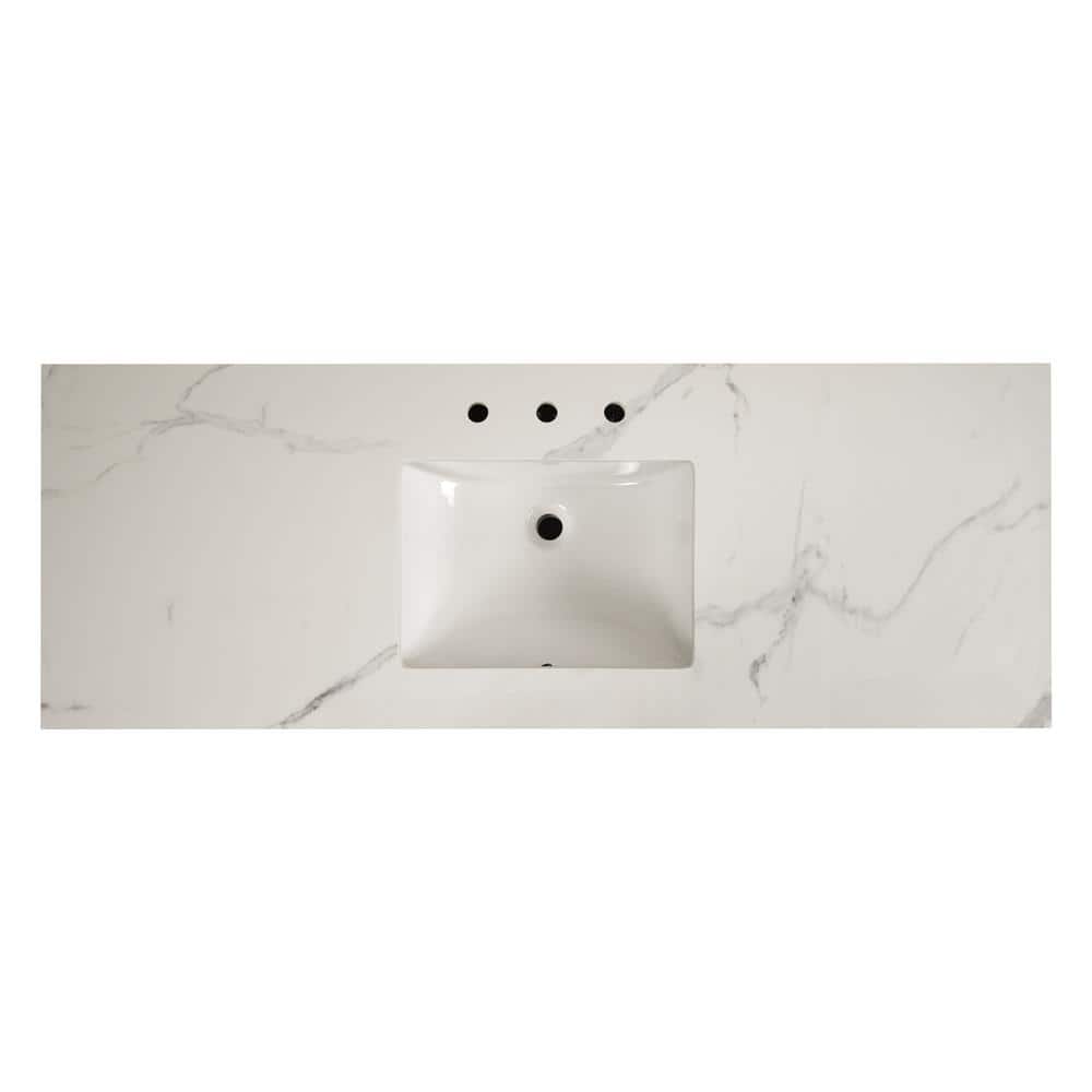 61 in. White Marble Bathroom Vanity Top with Single Sink