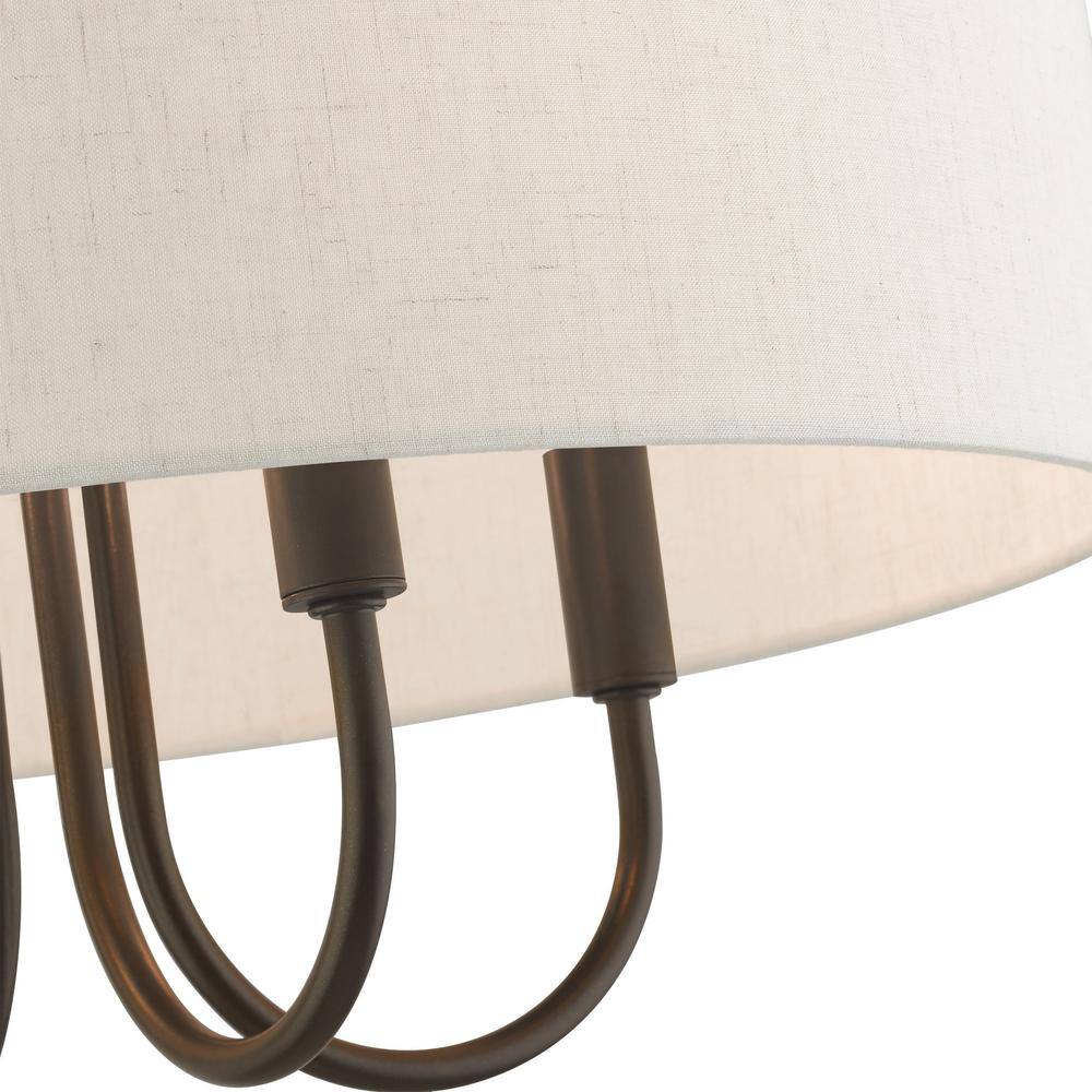 Mini Bronze Drum 4-Light Pendant Chandelier with Oatmeal Shade