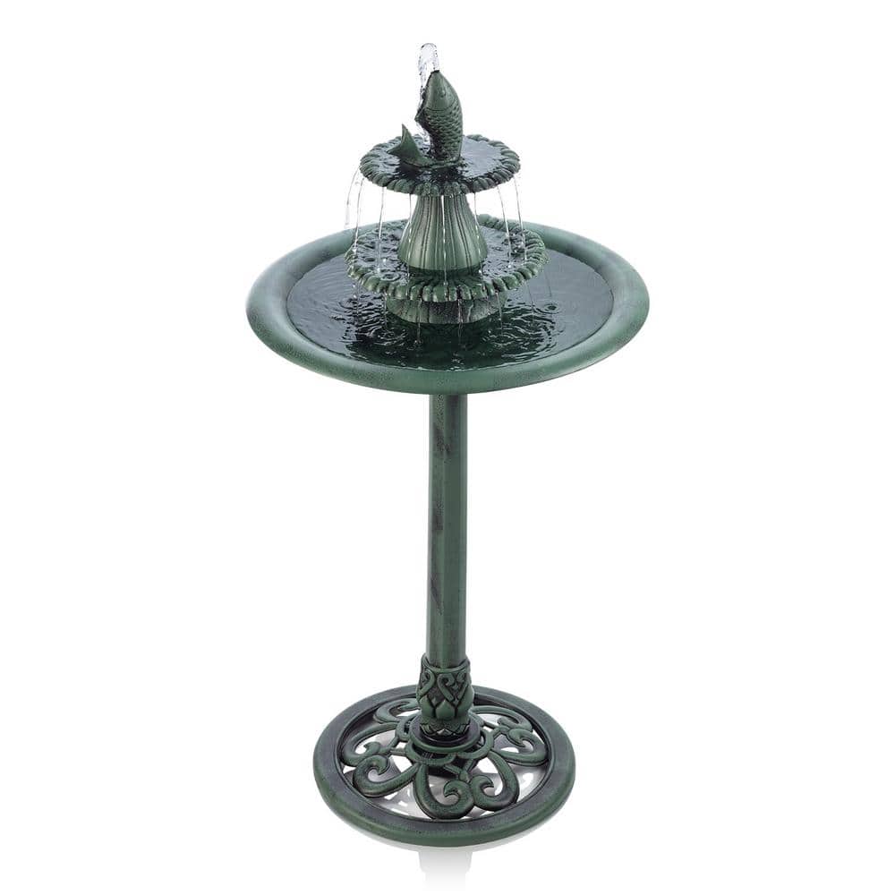 40 in. Tall Outdoor 3-Tiered Pedestal Water Birdbath with Fish Design Floor
