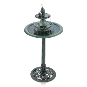 40 in. Tall Outdoor 3-Tiered Pedestal Water Birdbath with Fish Design Floor Fountain, Green