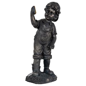 18 in. Boy with Cell Phone Solar Powered LED Lighted Statue