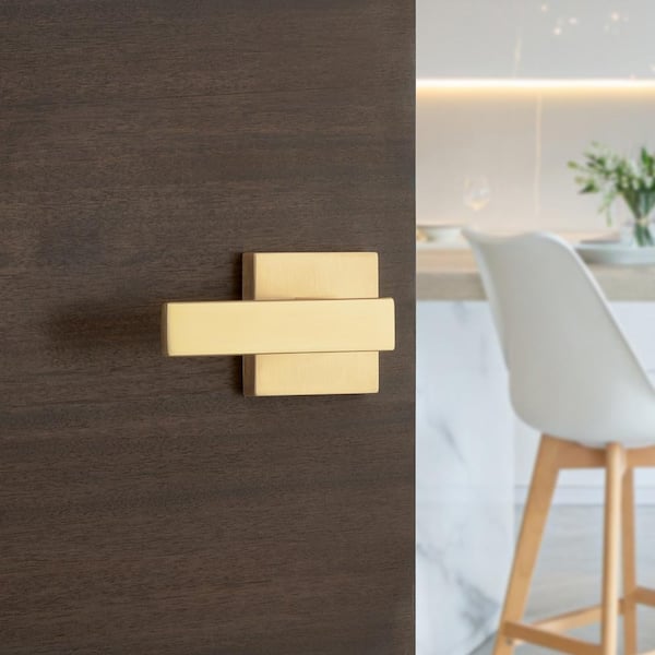 Singapore Satin Brass Square Hall Closet Door Handle Featuring Microban Antimicrobial Protection