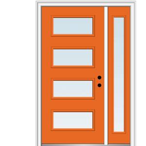 51 in. x 81.75 in. Celeste Clear Low-E Glass Left-Hand 4-Lite Eclectic Painted Steel Prehung Front Door with Sidelite