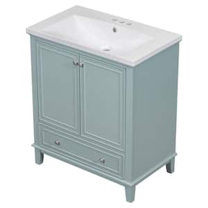 30 in. W x 18 in. D x 35 in. H Single Sink Freestanding Bath Vanity in Green with White Ceramic Top