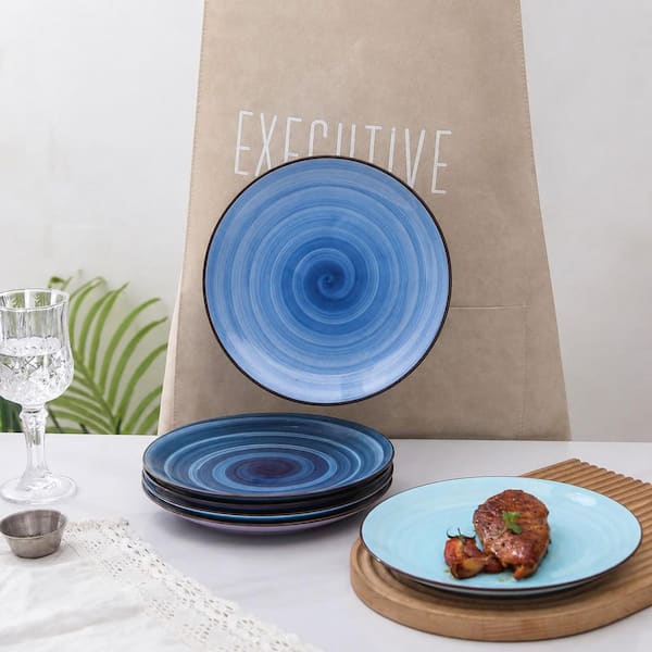 KHKFY 8 inch Porcelain Dinner Plates Set of 6 with Gradient Blue