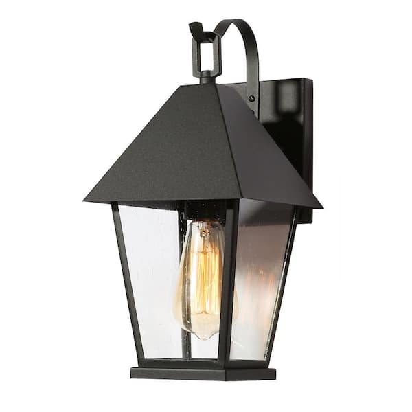 13.8 in. Black 1-Light Modern Outdoor Hardwired Wall Lantern Sconce with No Bulbs Included (2-Pack)