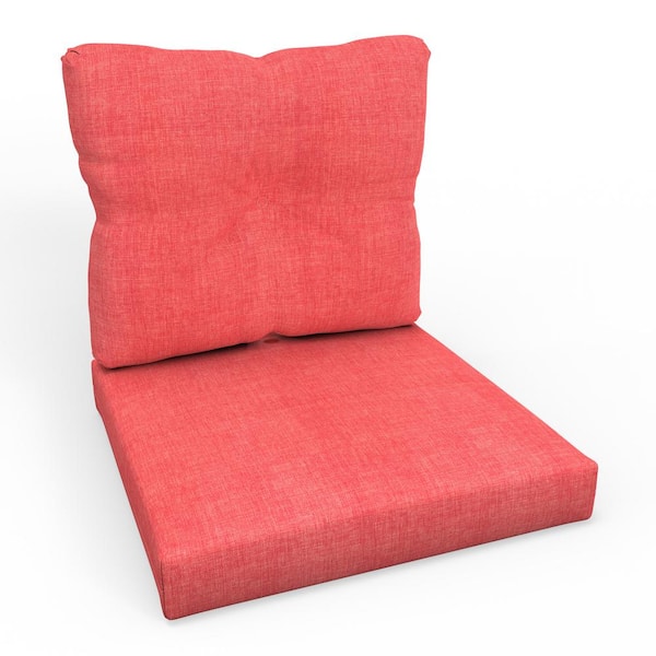 Pillow Perfect Solid Twill 23 in W x 3 in H Outdoor 1-Piece Deep Seat Dining Chair Cushion Set 1-Count in Orange Splash Coral