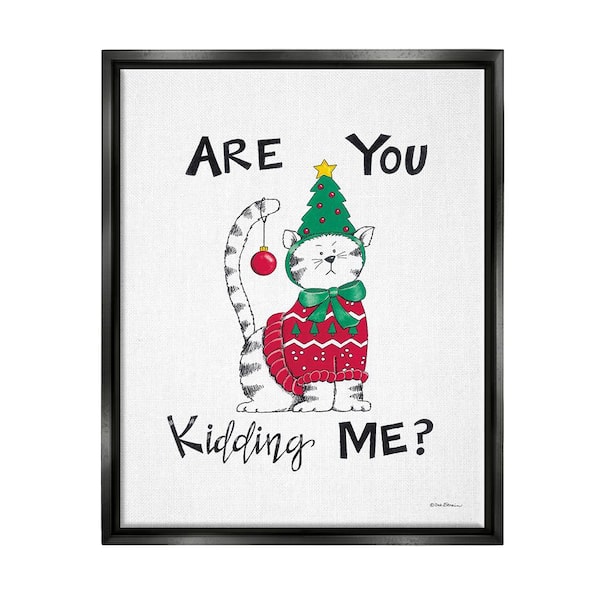 Stupell Industries Cat in Christmas Costume by Deb Strain 1-Piece Floater Frame Graphic Print Animal Poster Art Print 21 in. x 17 in.