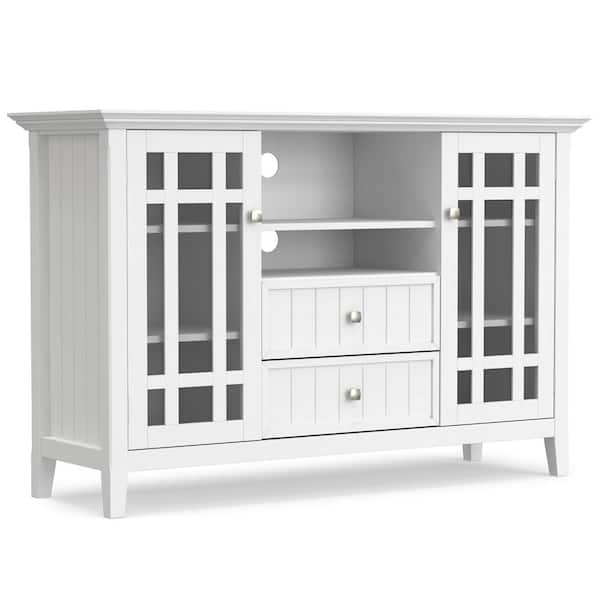 Simpli Home Bedford Solid Wood 53 in. Wide Transitional TV Media Stand in White