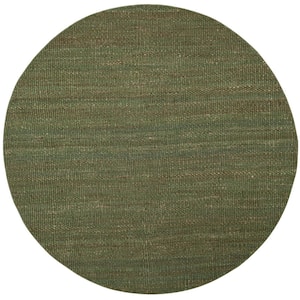 Natural Fiber Green 4 ft. x 4 ft. Gradient Solid Color Round Area Rug