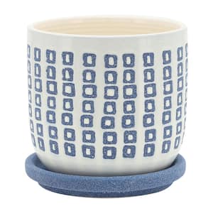 5 in.Blue Pattern White Ceramic Planter Stand Plant Pot for Outdoor/Indoor(1-Pack)