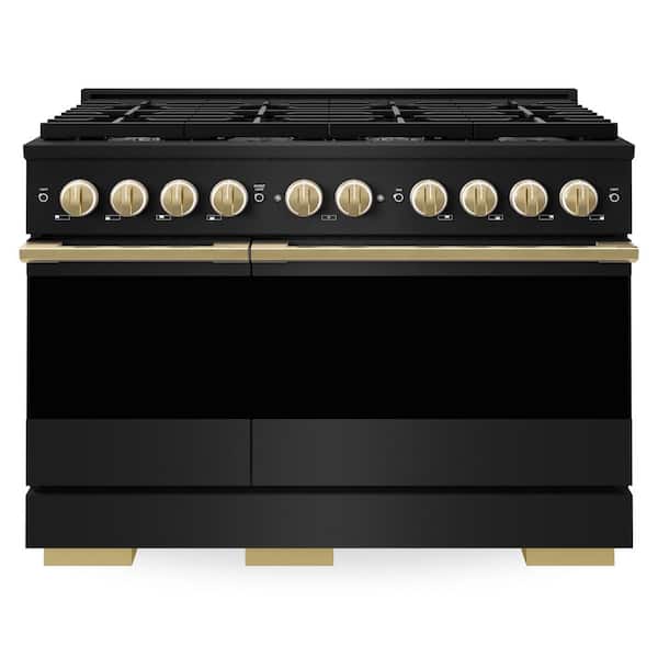 Autograph 48 in. 6.7 cu. ft. Marino Freestanding Gas Range with 8 Burners in Black Stainless Steel and Gold Accents