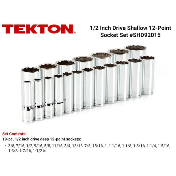 1/2 in. Drive Deep 12-Point Socket Set 3/8 in. to 1-1/2 in. (19-Piece)
