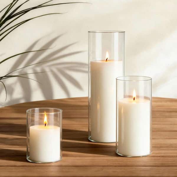 Pillar Candles and Glass Vases Set 36 Pcs, Clear Cylinder Hurricane Candle Holders, White 3.4 x 4.7 in. 2025 Update