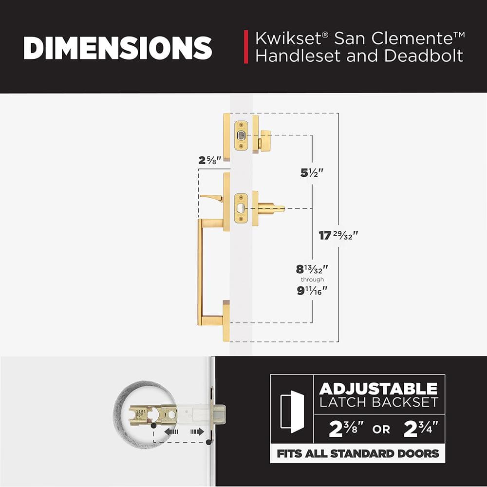 Satin Brass Modern Entry Handleset with Deadbolt
