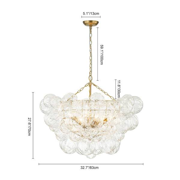 HUOKU Neuvy 8-Light 32.7 in.W Brushed Brass Modern Bubble Cluster