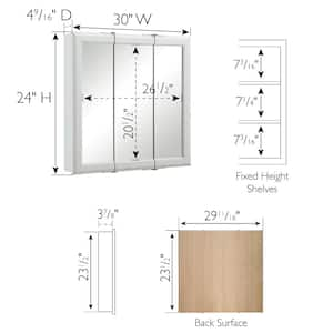 Classic 30 in. x 24 in. x 4-3/4 in. Surface-Mount Tri-View Bathroom Medicine Cabinet in White