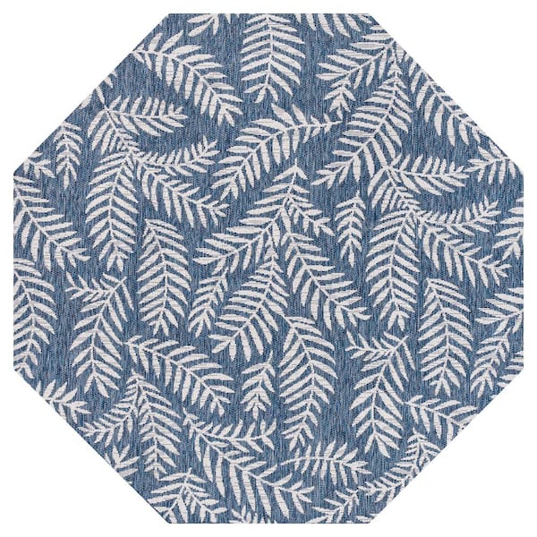 Nevis Palm Frond Navy/Ivory 8 ft. Octagon Indoor/Outdoor Area Rug