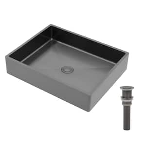 19 in. x 15 in. Gunmetal Black Stainless Steel Bathroom Sink with Pop Up Drain