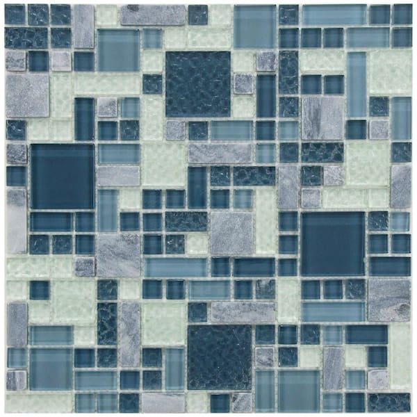 Merola Tile Tessera Versailles Gulf 11-3/4 in. x 11-3/4 in. x 8 mm Glass and Stone Mosaic Tile