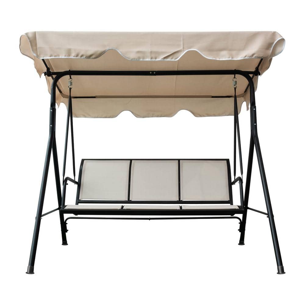 SERGA 3-Seater Metal Outdoor Patio Swing Chair in Beige