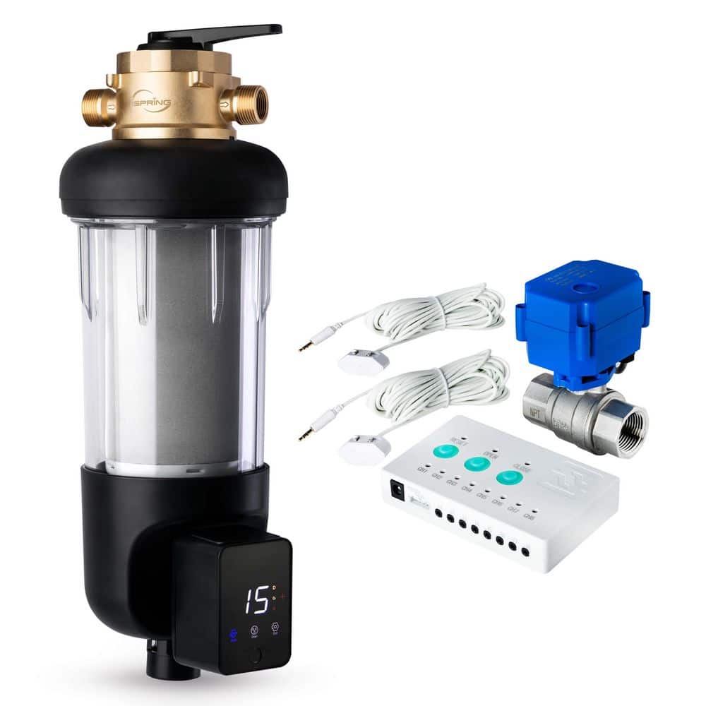 Auto Flushing Jumbo Size Spin-Down Sediment Water Filter with Bypass, 50-Micron, w/Leak Detector Alarm System