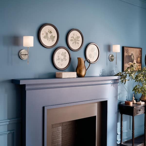 Ali 1-Light Polished Nickel Hallway Wall Sconce Light with White Fabric Shade