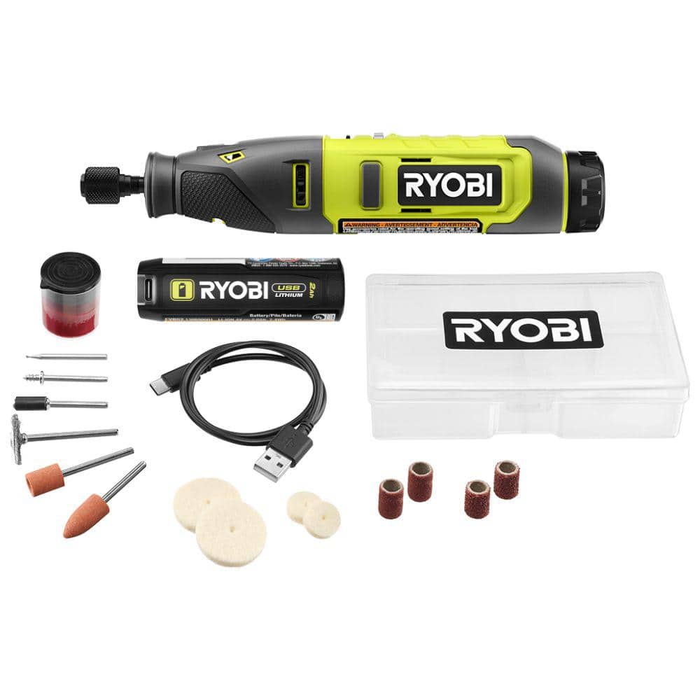 RYOBI USB Lithium Rotary Tool Kit w/ 2Ah USB Lithium Battery, Charging Cable & 3Ah Rechargeable Battery (2-Pack)
