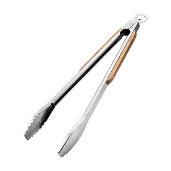 19.5 in. Extra Long Premium Stainless Steel Tongs with Solid Wood Handle for Charcoal, Grilling, BBQ, Barbecue, Cooking
