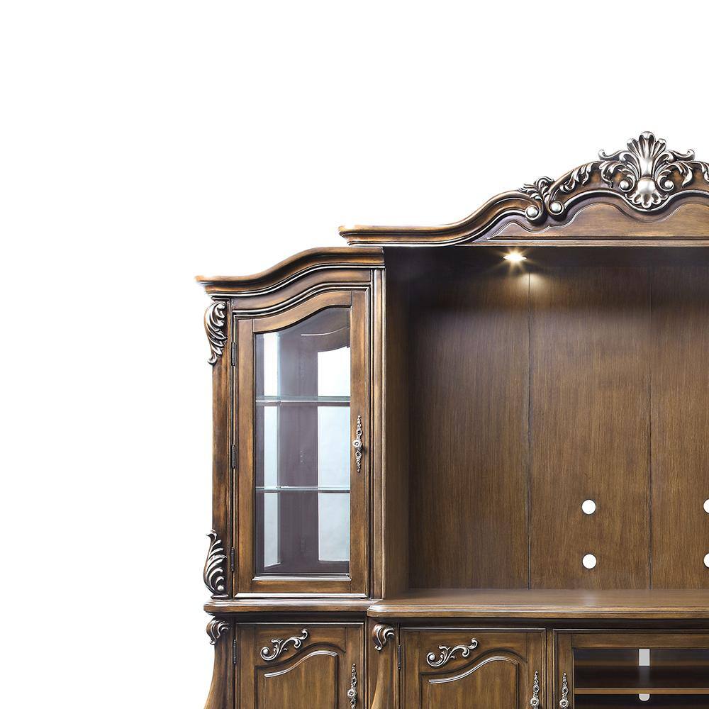 Latisha Antique Oak 121" Entertainment Center with Glass Doors