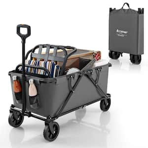 6 cu. ft. Metal Wagon Garden Cart with Adjustable Handlebar Bottle Holders & Storage Pocket Grey