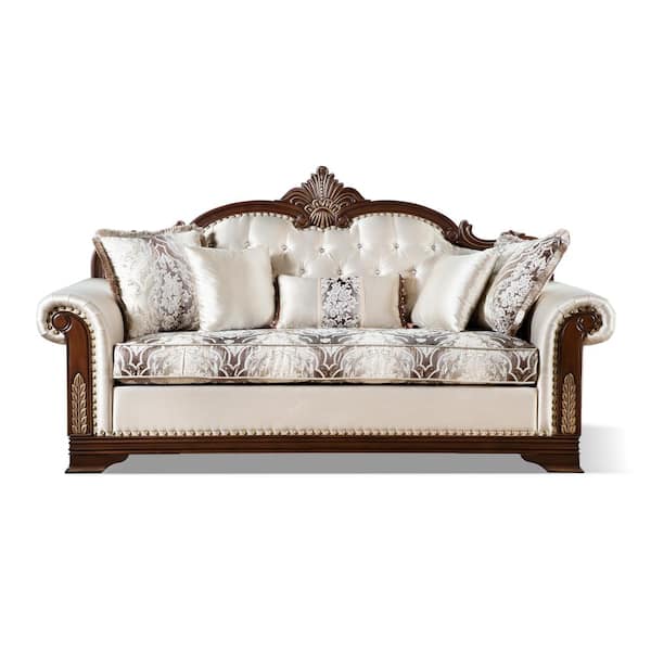 Furniture of America Escola 87 in. Rolled Arm Fabric Rectangle Corner Blocked Sofa in Beige