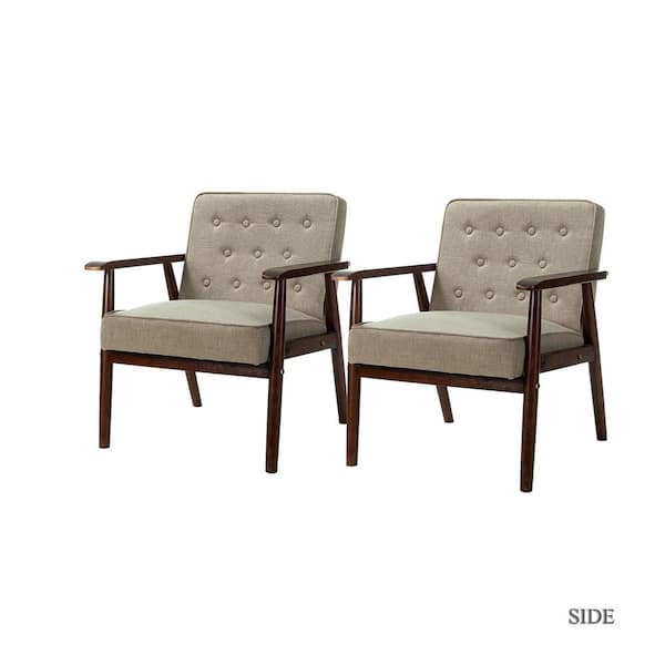 JAYDEN CREATION Blaney Dark Brown Legs Camel Accent Arm Chair with Tufted Back (Set of 2)