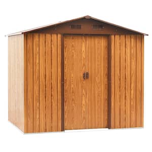 7.4 ft. W x 5.3 ft. D Wood Grain Metal Storage Shed with Sliding Lockable Doors (50 sq. ft.)