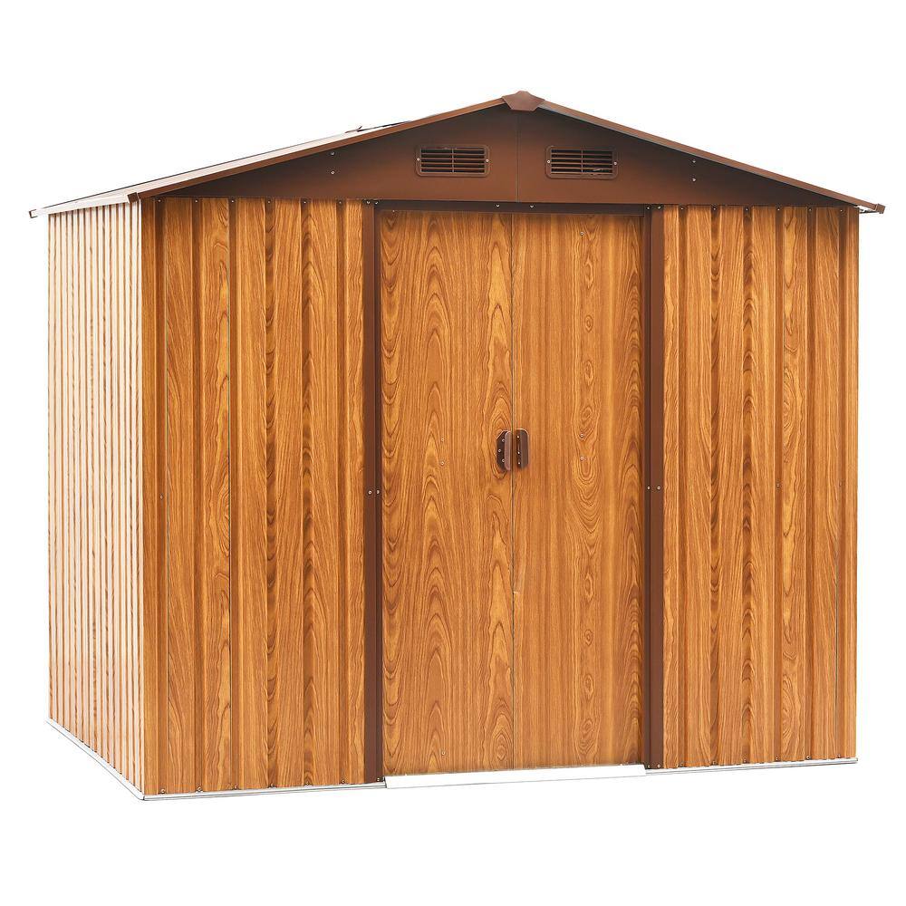 7.4 ft. W x 5.3 ft. D Wood Grain Metal Storage Shed with Sliding Lockable D