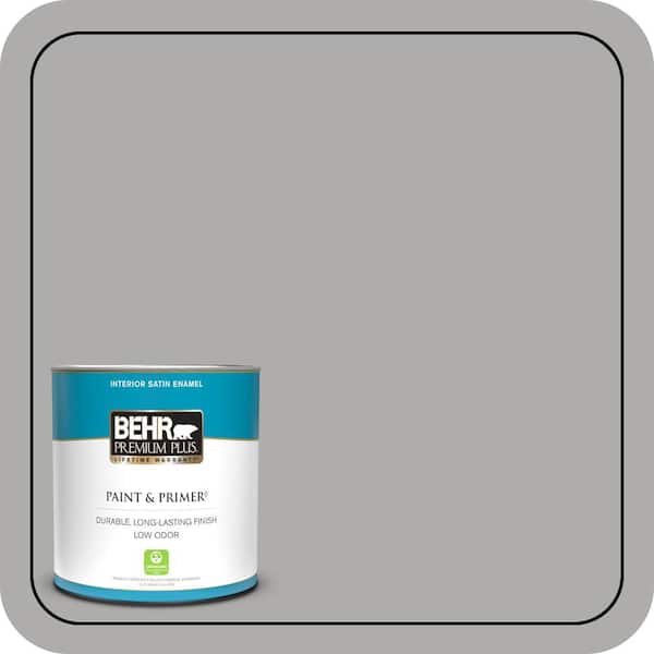 BEHR PREMIUM PLUS 1 qt. #N520-3 Flannel Gray Satin Enamel Low Odor Interior Paint & Primer