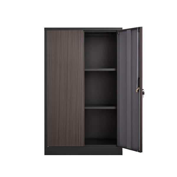 No-Drawer Black Metal 27.5" W Vertical File Cabinet with Locking Doors Adjustable Shelves Folding Storage Locker Cabinet