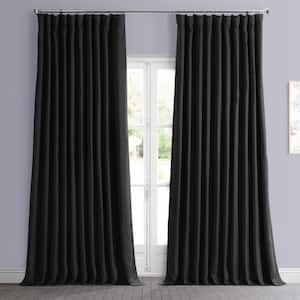 Essential Black Faux Linen Extra Wide Room Darkening Curtain - 100 in. W x 96 in. L (1 Panel)