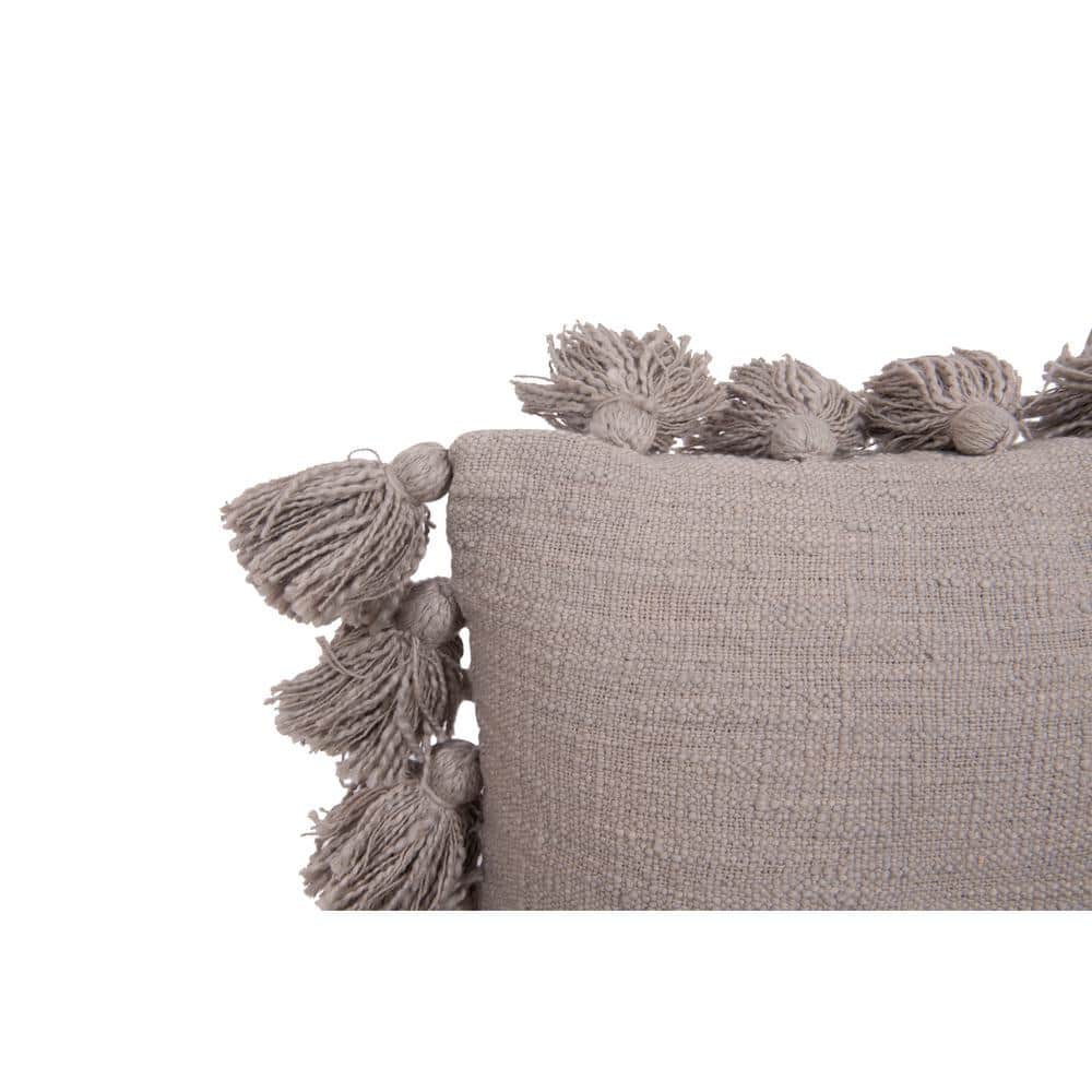 Gray Square Cotton Slub Pillow with Tassels
