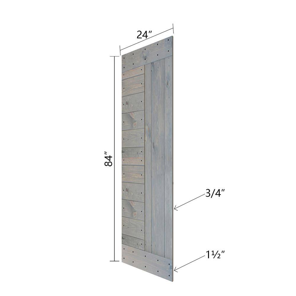 French Gray Paneled Solid Wood Sliding Barn Door Kit with Black Hardware