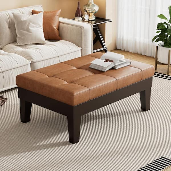 CHRISTOPHER KNIGHT HOME Angelina Orange Brown PU Leather Storage Ottoman