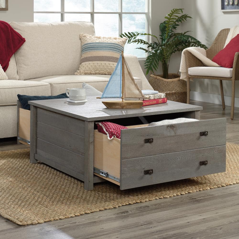 Mystic Oak Square Storage Coffee Table with Drawers