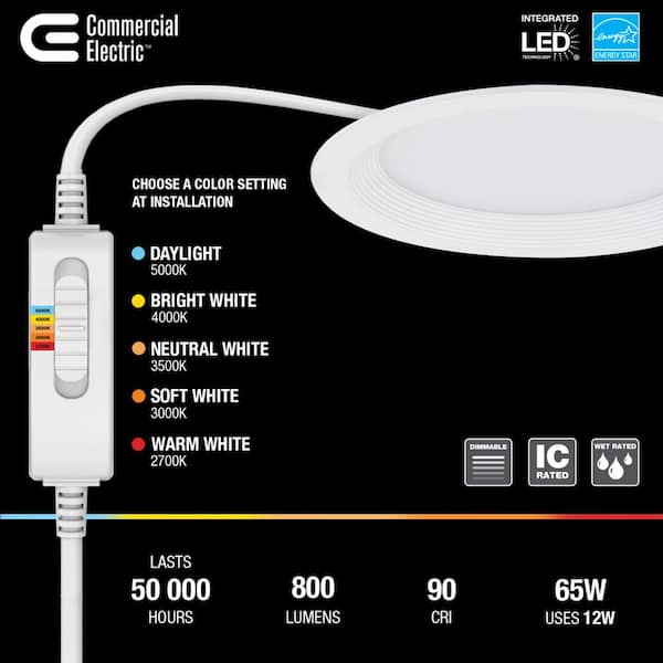 Slim Baffle Integrated LED 6 in Round Adj Color Temp Canless Recessed Light for Kitchen Bath Living rooms, White